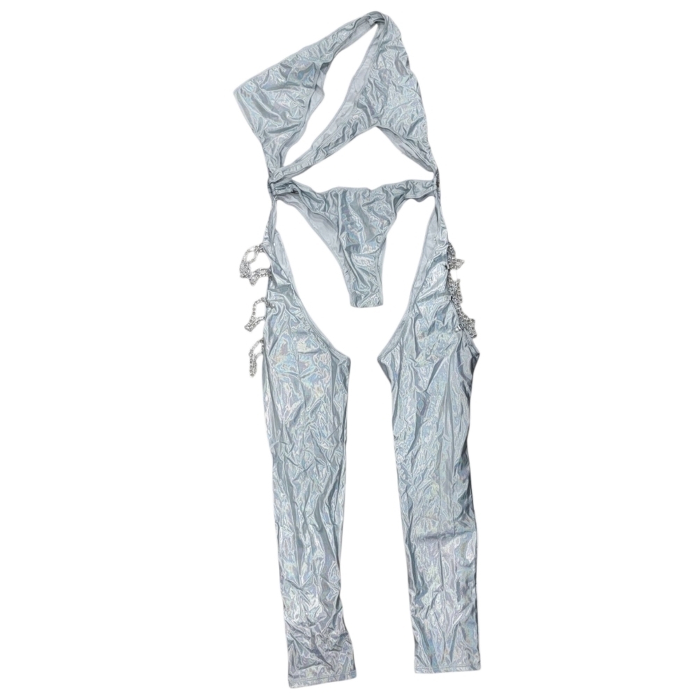 Silver Metallic Rave Jumpsuit - Picture 5 of 14
